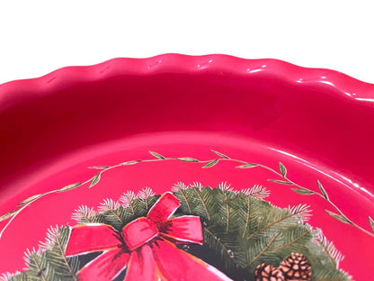 10" Nantucket Home Wreath Pie Plate Red Baking Dish Christmas