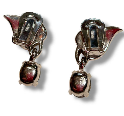Vintage Signed Kramer Silvertone NonPierced Clip On Earrings 1.2" Drop