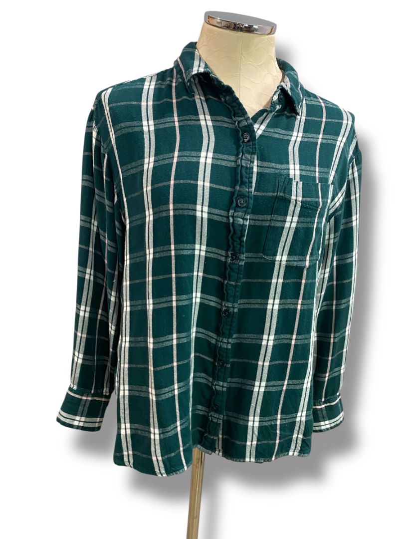 Medium Wonderly Womens Soft Plaid Flannel Button Up Dark Green