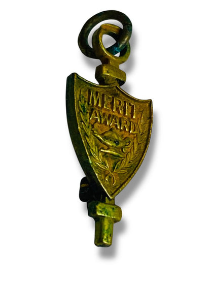 Vintage Merit Award Watch Key Fob Charm 1" Patina