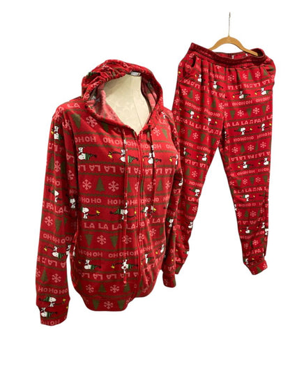 Size Large Peanuts Womens PJ Pajama Set Hoodie Jogger Pants Snoopy Holiday