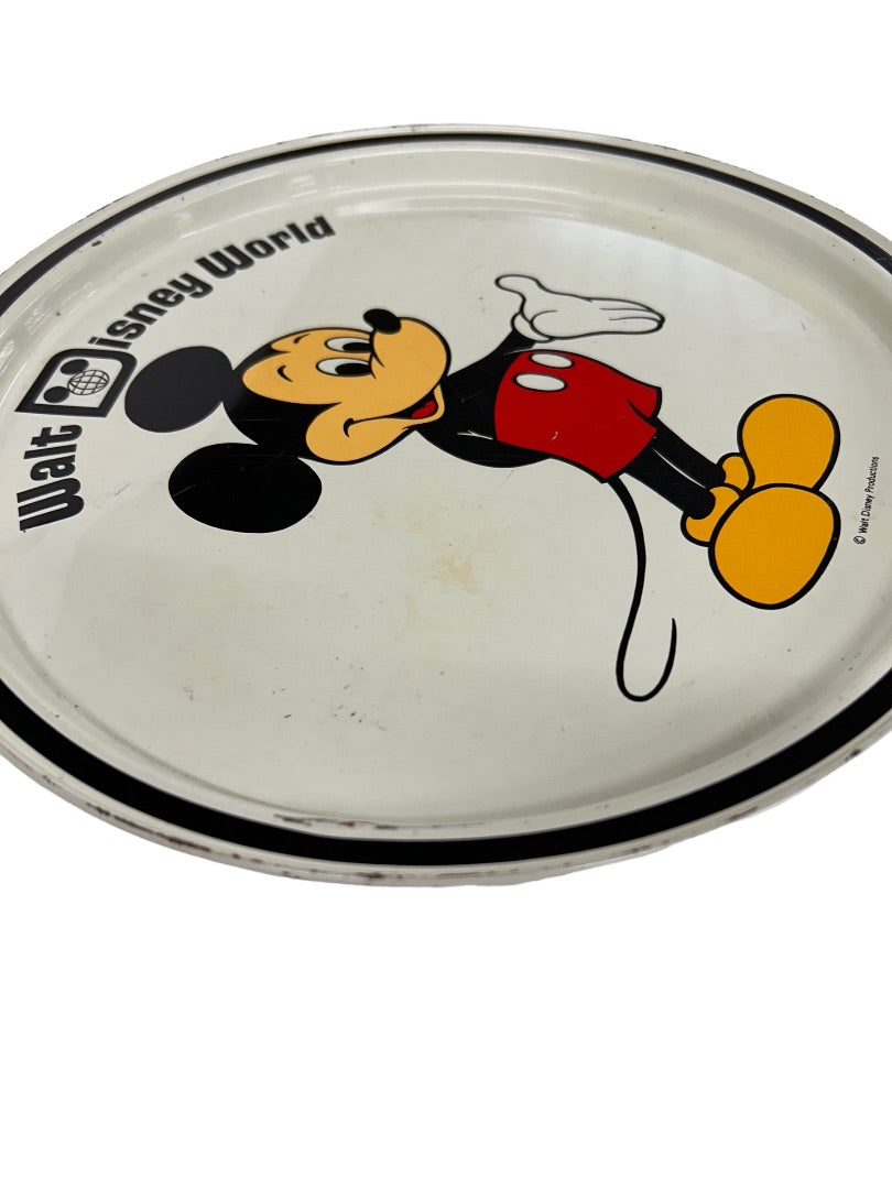 1970s Walt Disney World Mickey Mouse Tin Metal Plate 10.75" Tray