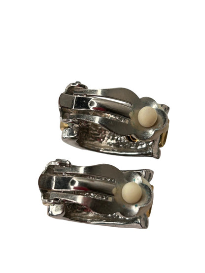 Goldtone and Silverton Non-Pierced Clip On Earring Oval Rhinestone .5"