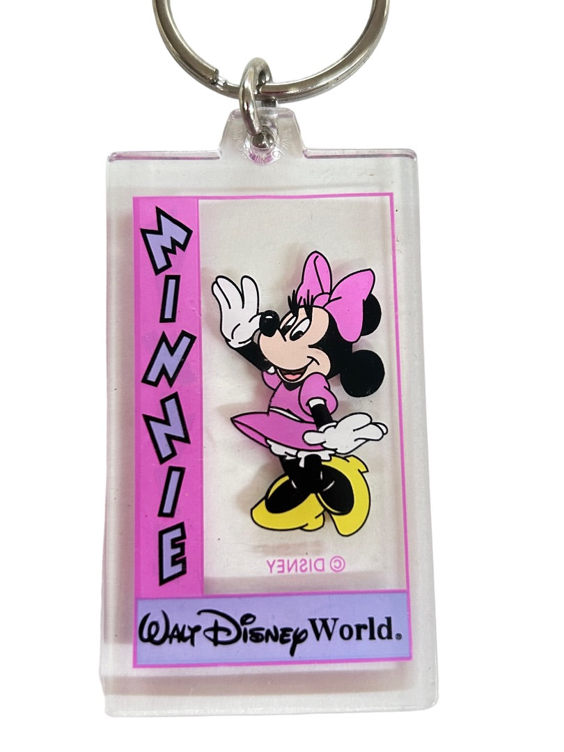 Walt Disney World Minnie Mouse Acrylic Keychain Key Ring Pink Purple