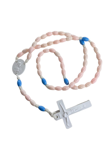 Acrylic Pink Blue Catholic Rosary Beads and Angel Medal Vintage