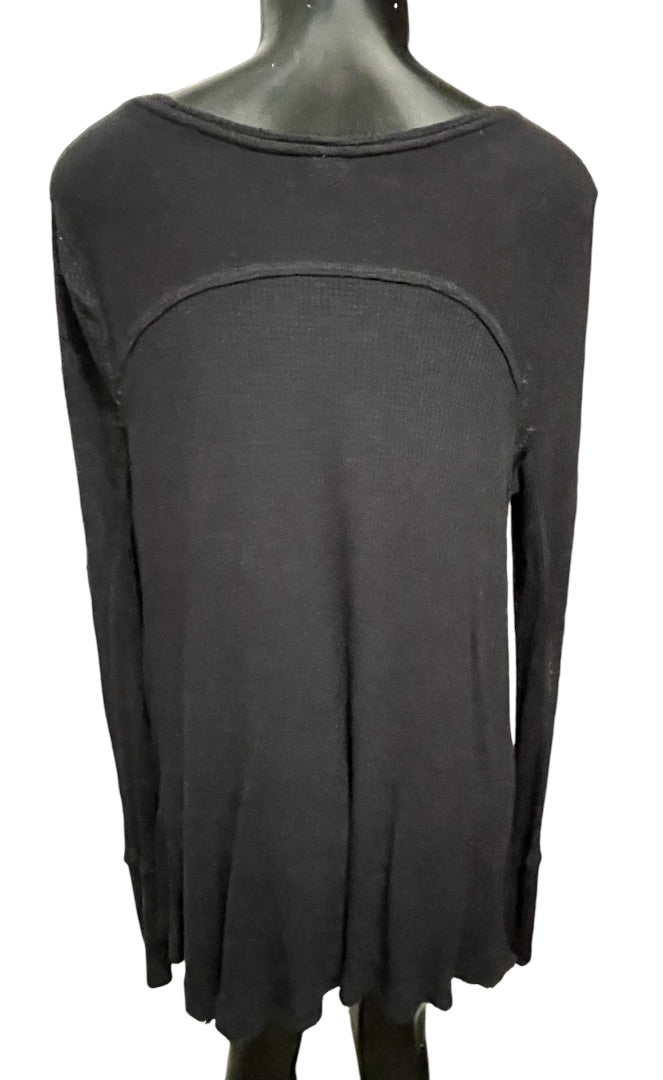 XS We The Free Waffle Knit Long Sleeve Oversize Womens Top Black
