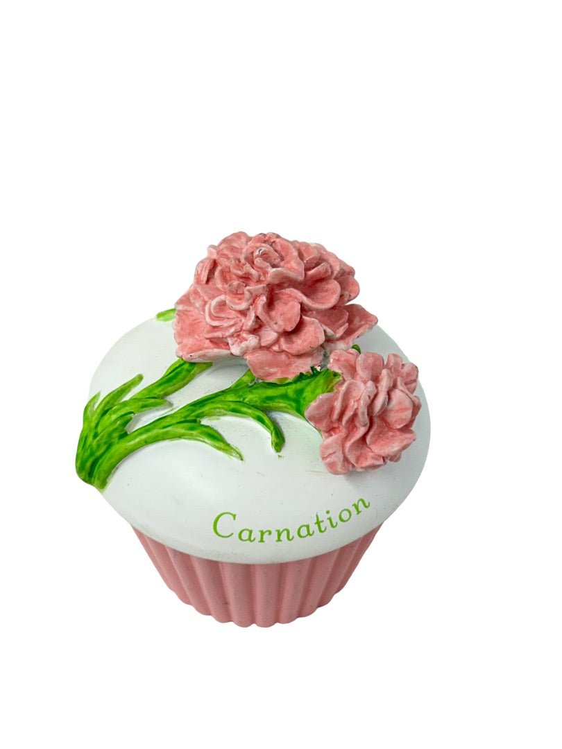 Hallmark January Carnation Trinket Box Ceramic Cupcake Carnation