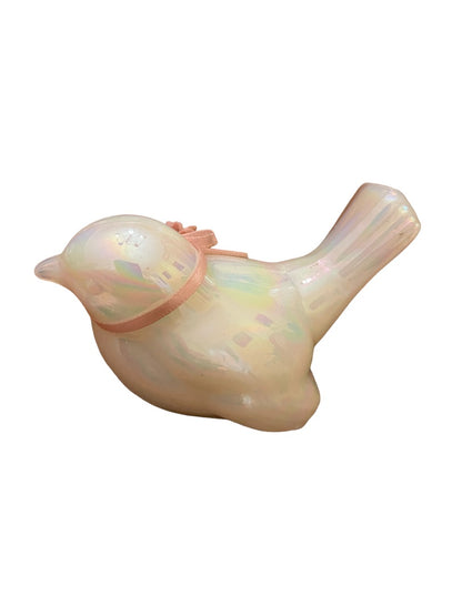 1990 Fenton Iridescent Opalescent Art Glass House Sparrow Bird Figurine Porcelain Rose