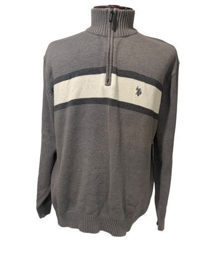 XL U.S. Polo Assn Mens Gray Stripe 1/4 Zip Pullover Sweater 100% Cotton