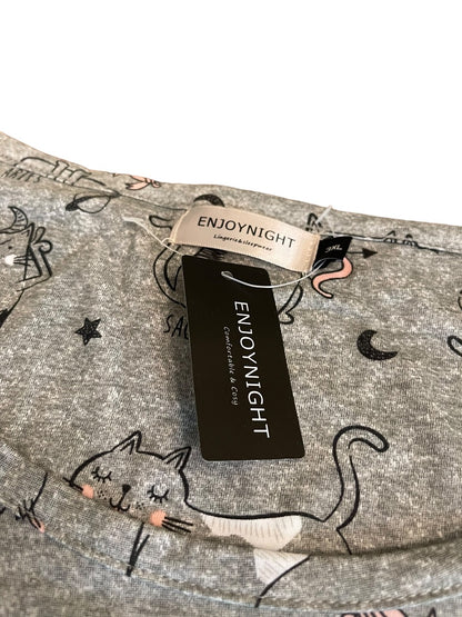 3X Enjoynight Cat Horoscope Pattern Womens Night Shirt New Gray