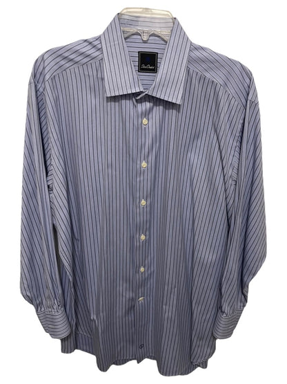 17.5 (32/33) David Donahue Mens Button Up Blue Stripe Dress Shirt 100% Cotton