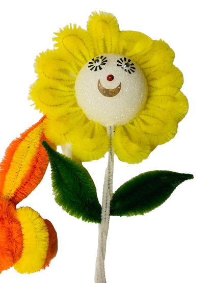 Handmade Vintage 1970s Flower Butterfly Magnets Sunflower Chenille Pipe Cleaner Googly Eyes