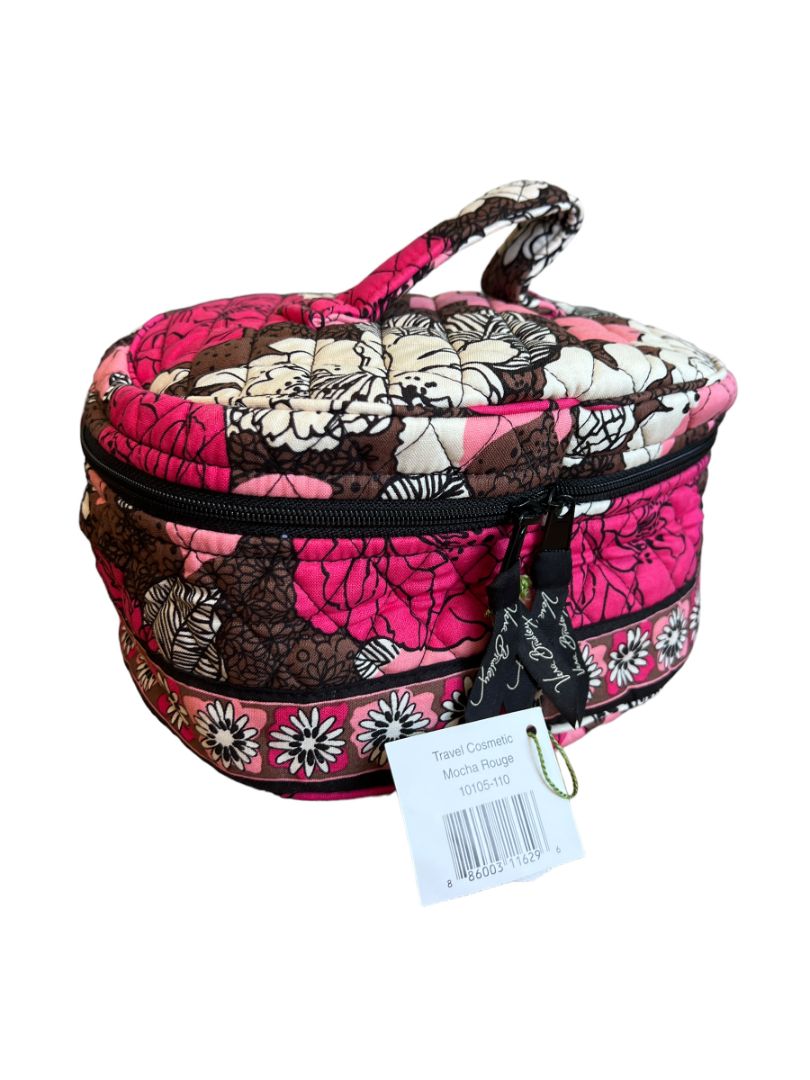 NWT Vera Bradley Travel Cosmetic Bag Zip Around Mocha Rouge Train Case