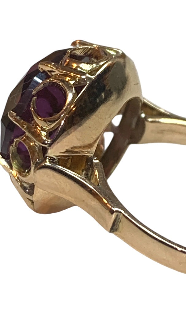 14k Yellow Gold Lab Created Round Amethyst Solitaire Ring Size 7.5