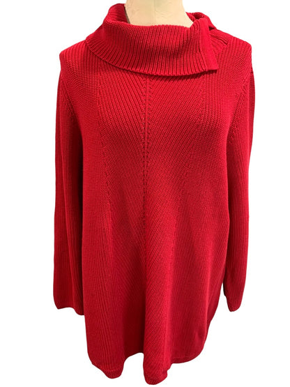 2X Talbots Woman Red Foldover Neckline Soft Cotton Modal Sweater