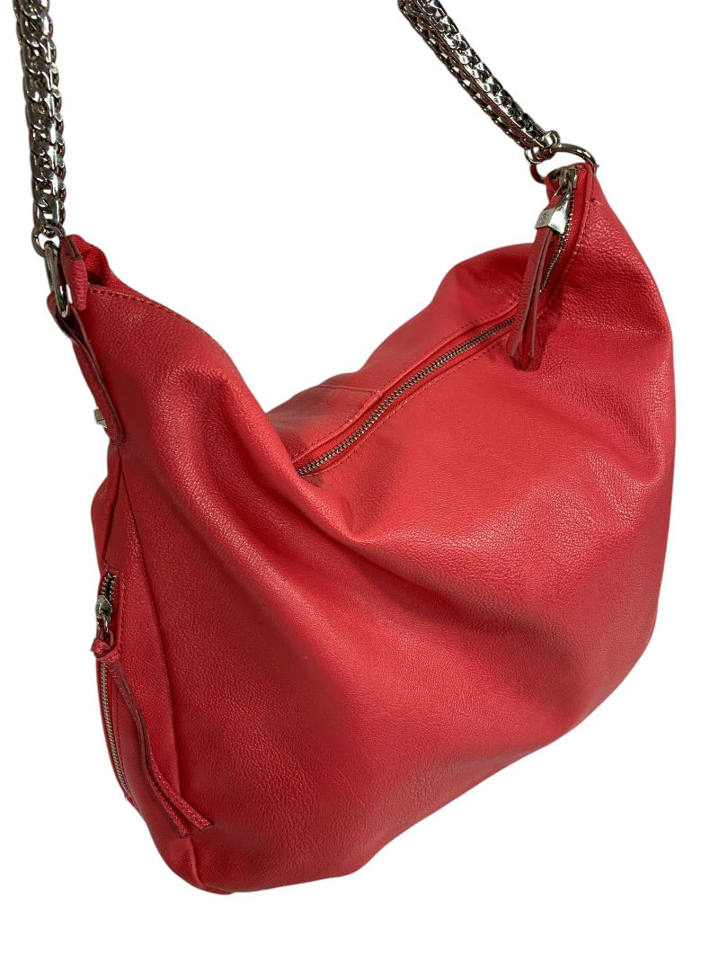 Jennifer Lopez Dark Pink Vegan Leather Hobo Bag Silvertone Hardware Shoulder