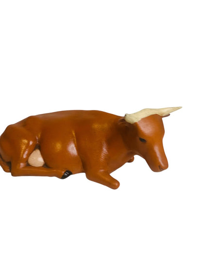 Handpainted Ceramic 1980s Nativity Figurine Cattle Cow Brown 7"l x 3"h