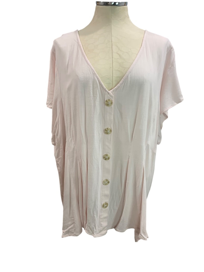 3X Torrid Womens Blush Pink Lightweight Short Sleeve Shirt Button Up V-Neck