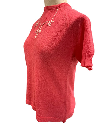 Size 36 Talbott Travler Womens Dacron Polyester Sweater Vintage 1960s Hot Pink