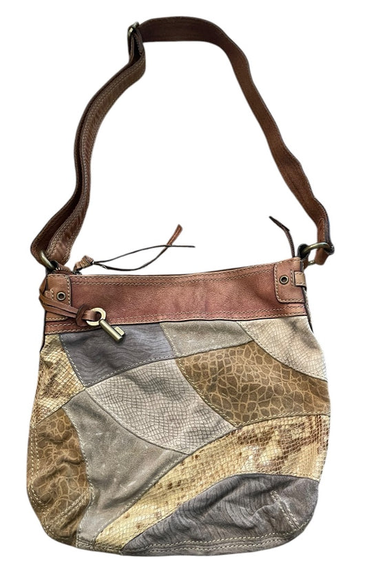 Fossil Leather Suede Purse Boho Patchwork Crossbody Shoulderbag