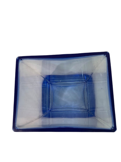 Blue Art Glass Rectangular Vase 9 Inch High