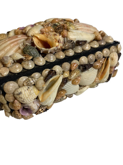 Vintage Shell Art Trinket Jewelry Box 6 x 4 x 2 Inches Ornate Encrusted