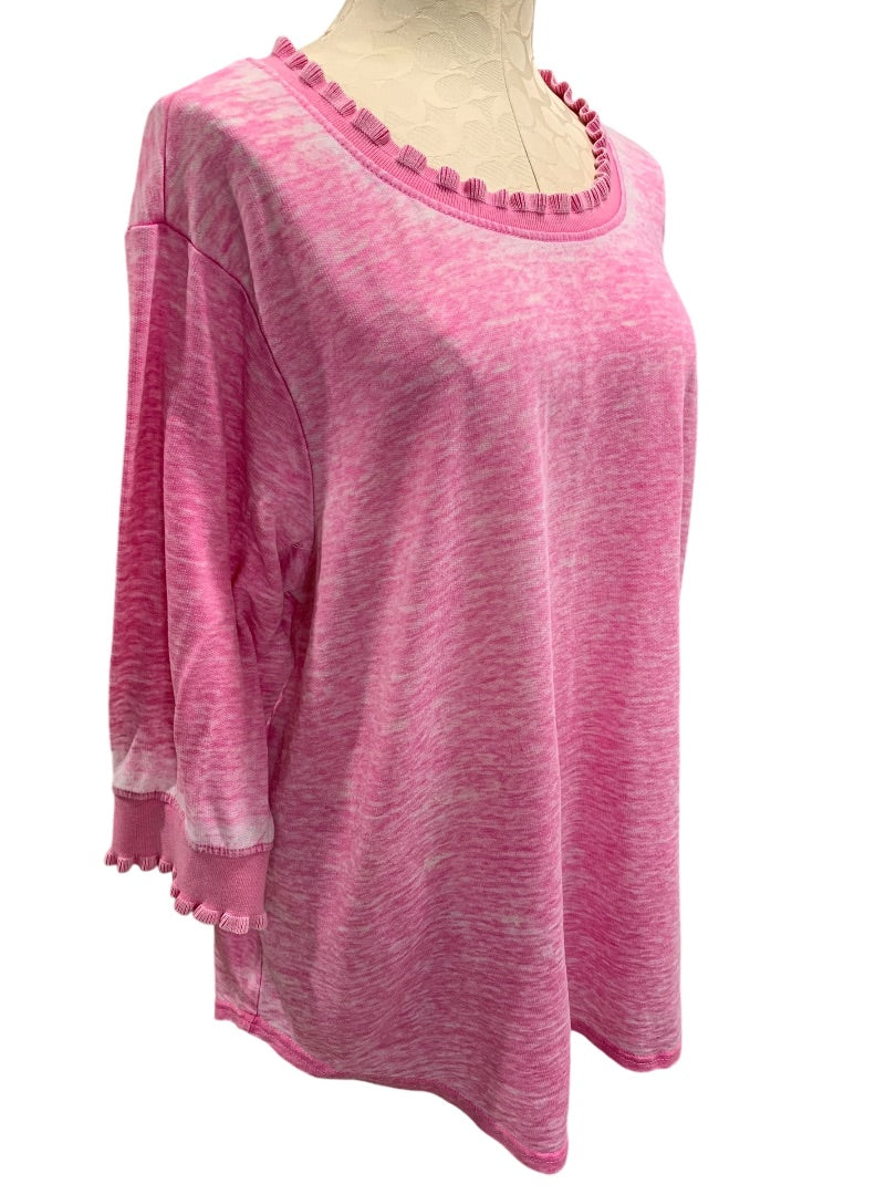 1X Jones & Co Jones New York Womens Pink Casual Pink Ruffle Detail Shirt Pullover