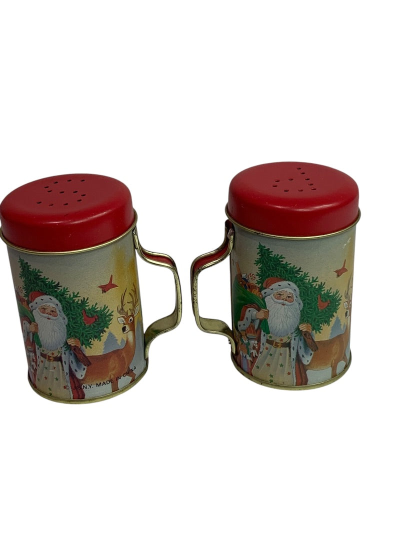 Vintage Tin Santa Christmas Salt and Pepper Shakers