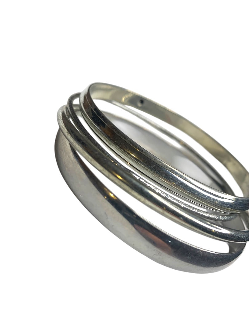 Set of 5 Silvertone Bangle Bracelets Assorted 2.75" Inside Diameter