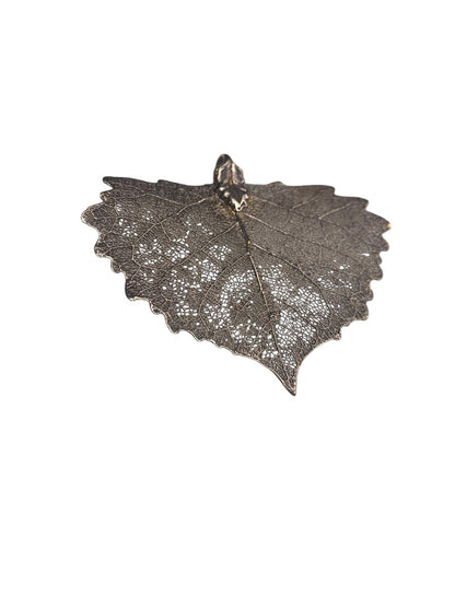 Silver Dipped Natural Cottonwood Leaf Pendant 2.5" x 2"