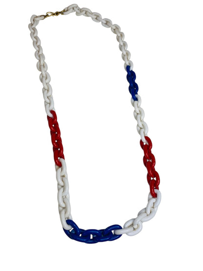 Vintage Monet Chunky Acrylic Chain Link Necklace Red White Blue 33"