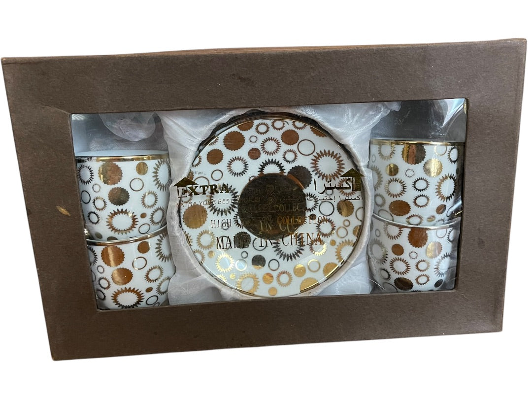 Extra Set of 4 Demitasse Cups and Saucers Set White Gold in Box