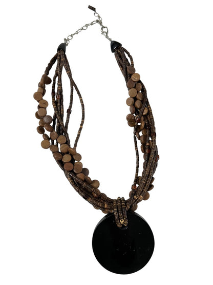 Wooden Boho Statement Necklace Multistrand Twist 18-22 Inch