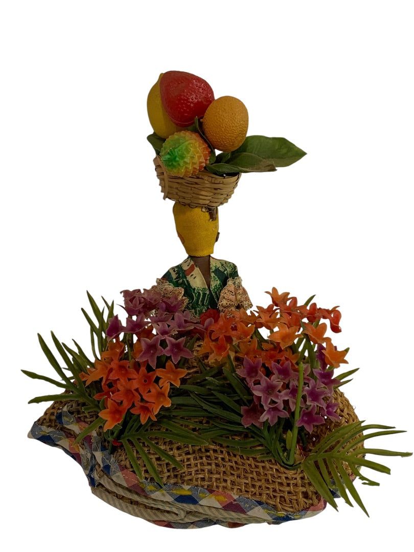 Vintage Souvenir Bahamas Doll Wicker Fruit Basket 12 Inch