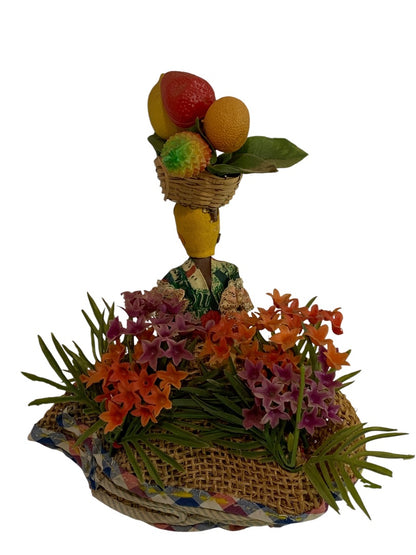Vintage Souvenir Bahamas Doll Wicker Fruit Basket 12 Inch