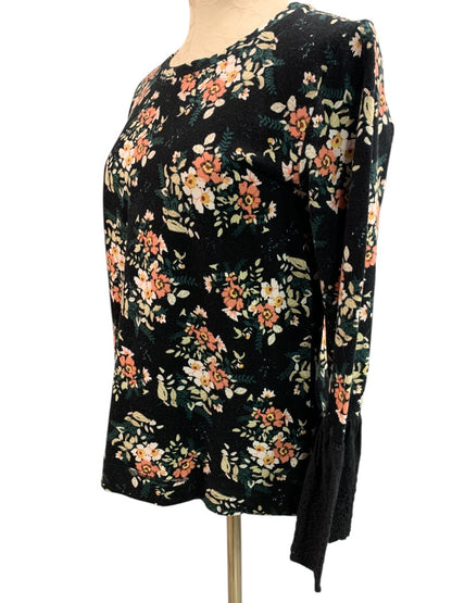 Medium Bobeau Womens Pullover Floral Shirt Eyelet Trim Sleeves