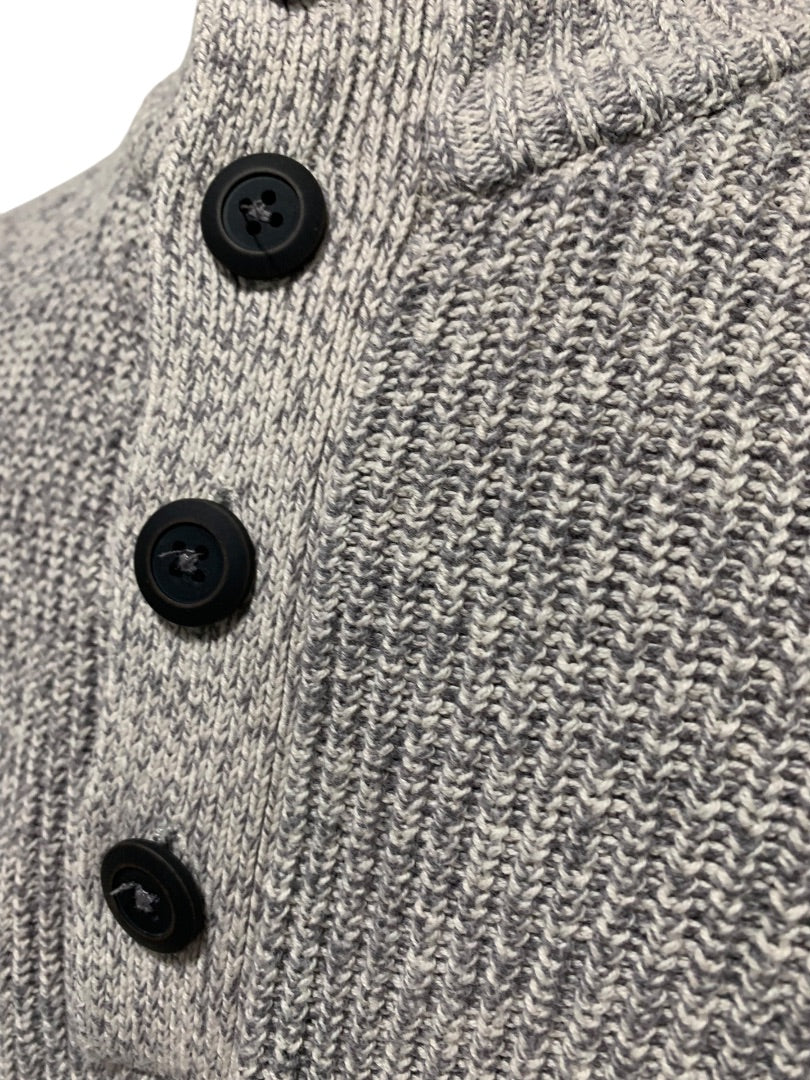 Medium G.H. Bass Mens Marled Knit Henley Sweater Gray White