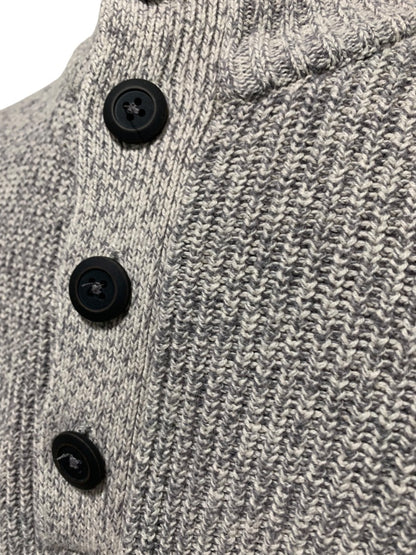 Medium G.H. Bass Mens Marled Knit Henley Sweater Gray White