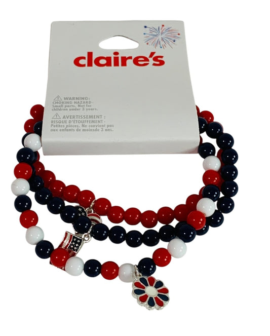 Claires New Set of 3 Stretch Bracelets USA Patriotic Red White Blue