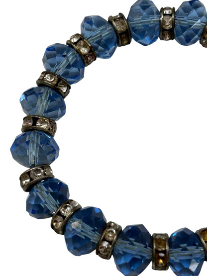 Stretchy Blue Faceted Silvertone Bracelet Sparkly Spacers