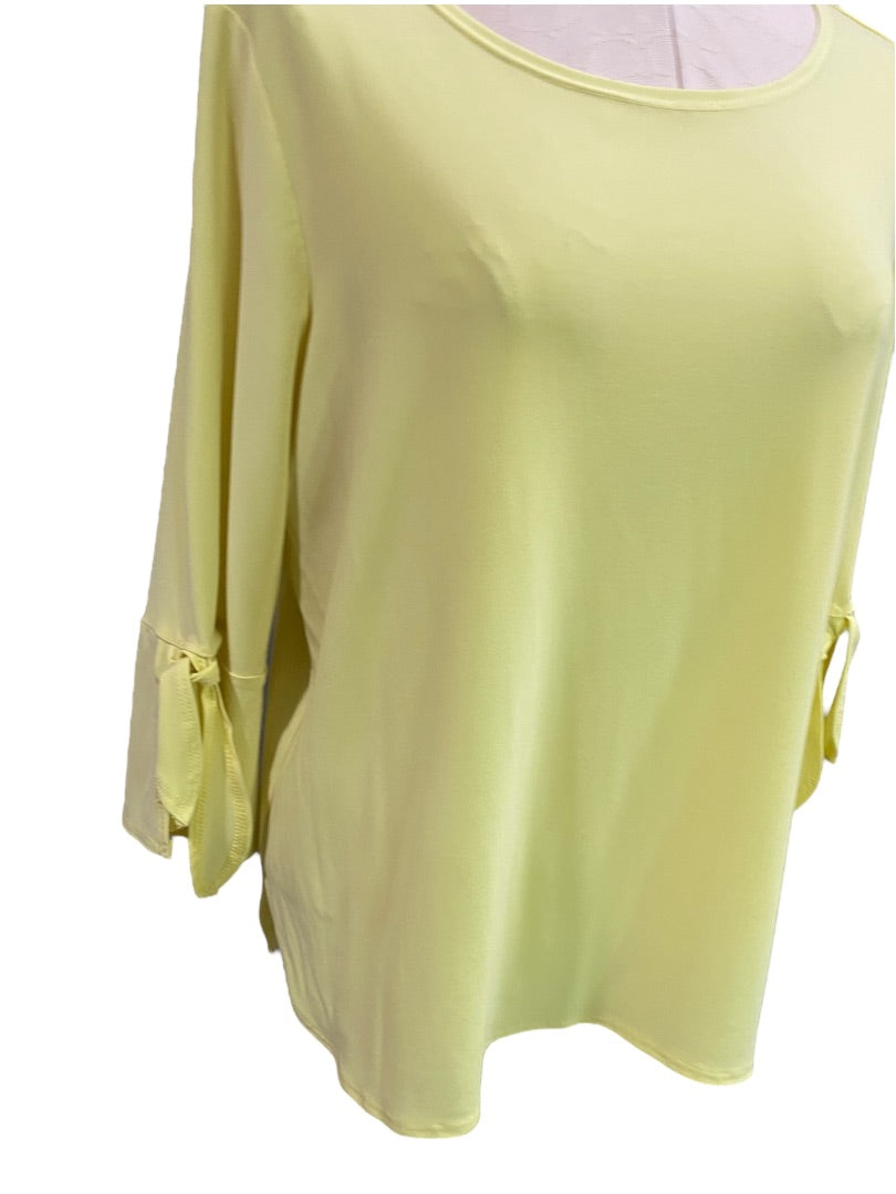 Large Clara Sun Woo Yellow 3/4 Tie Sleeve Womens Pullover Top