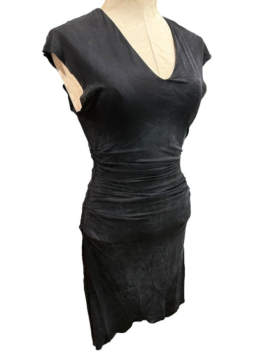 Small Helmut Lang Black Ruched Dress V-Neck Sheath Barneys NY