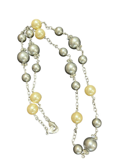 Silvertone Faux Pearl Necklace 18 Inch Lobster Clasp Gray Ivory
