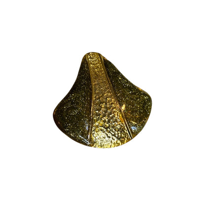 Vintage Goldtone Brooch Glittery Green Hammered 1.5 Inch Japan