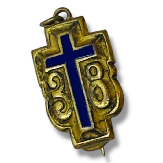 Vintage Catholic Blue Cross Lapel Pin Small .75"