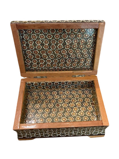 Vintage Khatam Persian Wooden Turkish Trinket Box Hinged Hand Painted