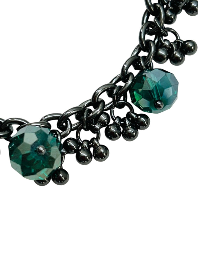 Coldwater Creek Pewter Color Dangle Teal Crystal Beads 7-8.5 Inch