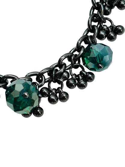 Coldwater Creek Pewter Color Dangle Teal Crystal Beads 7-8.5 Inch