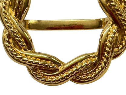 Goldtone Scarf Ring Clip Briaded Design Round 1.3 Inch Diameter