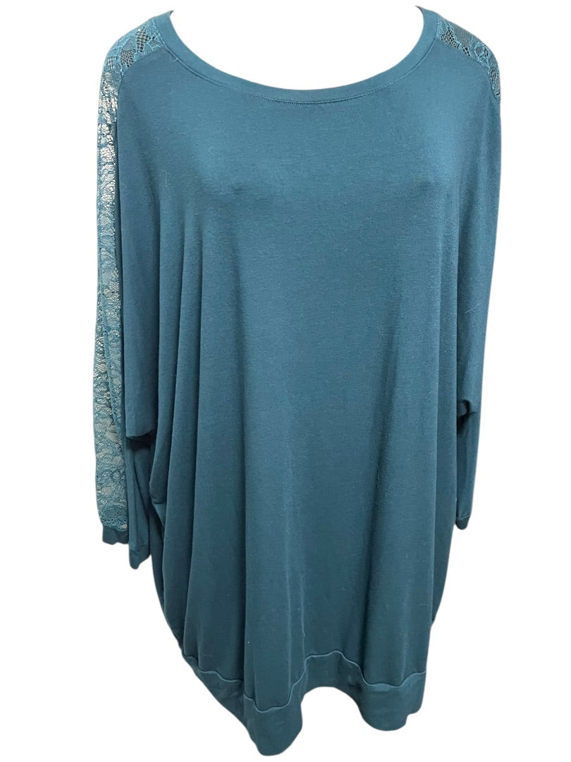 3X Torrid Super Soft Knits Womens Pullover Shirt Lace Sleeve Detail Teal